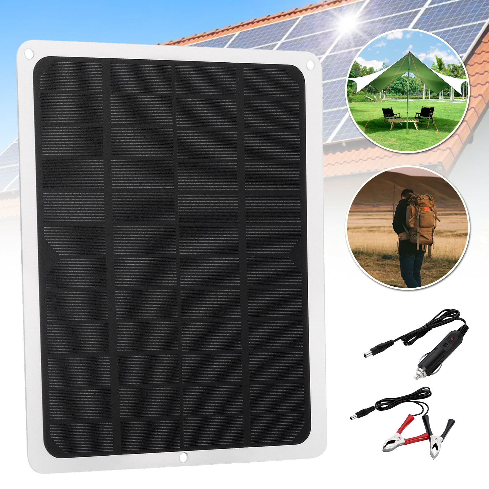 22W Solar Panel Kit 12V Trickle Charger Battery Charger Maintainer Boat RV Car