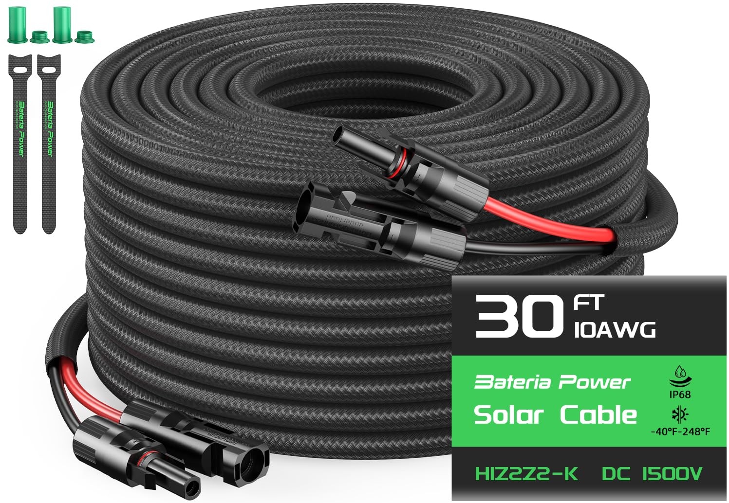 10AWG 30FT Solar Panel Extension Cable, Flame Retardant Protective Sleeving,T…