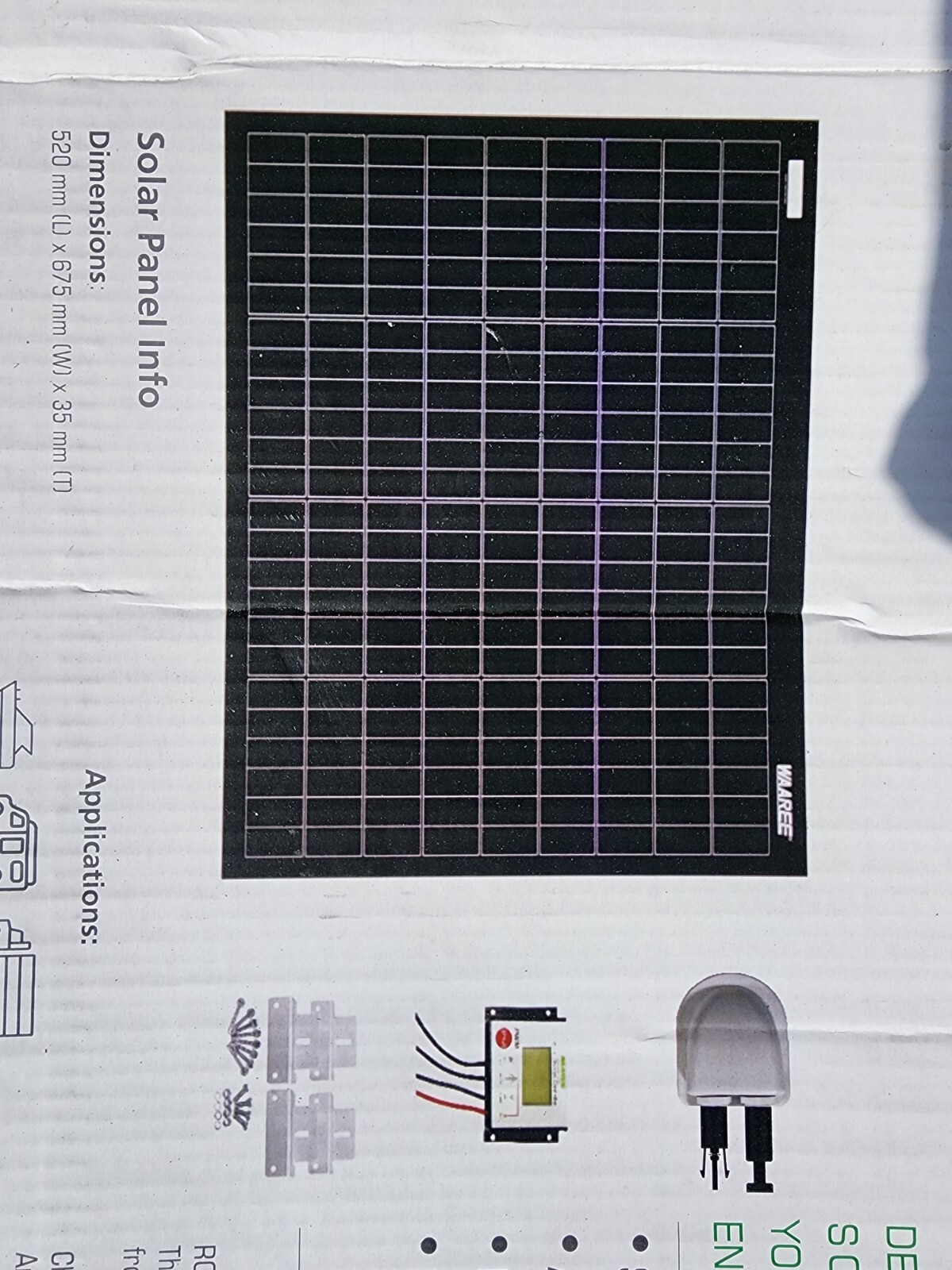 WAAREE WSBC-50 CEYONE SOLAR KIT w/30A CHARGE CONTROLLER, 50 Watt SOLAR PANEL KIT