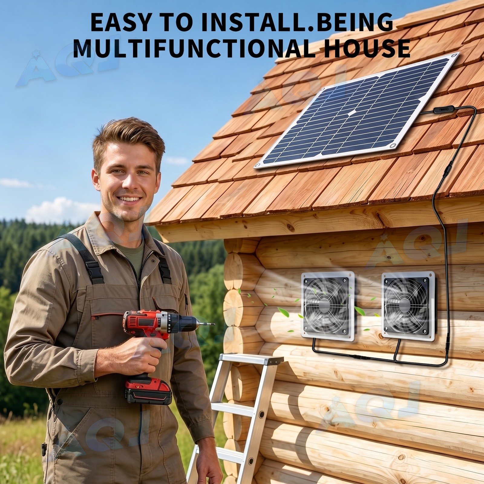Solar Powered Dual Exhaust Fan Kit IP57 Waterproof Ventilation System for Coop