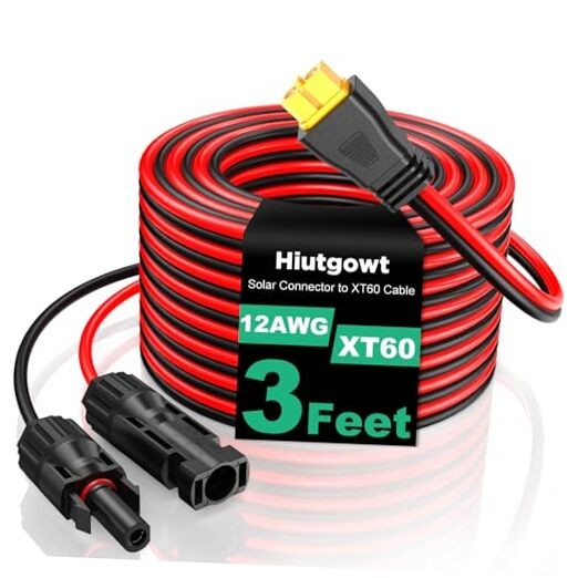 12AWG XT60 Solar Cable 3FT – Charging Cable 10/15 20-30 40 – Black/Red 3