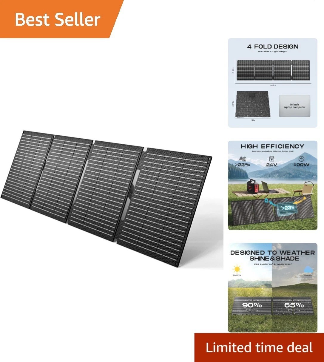 100W Portable Waterproof Solar Panel – High Efficiency Charger for Adventures