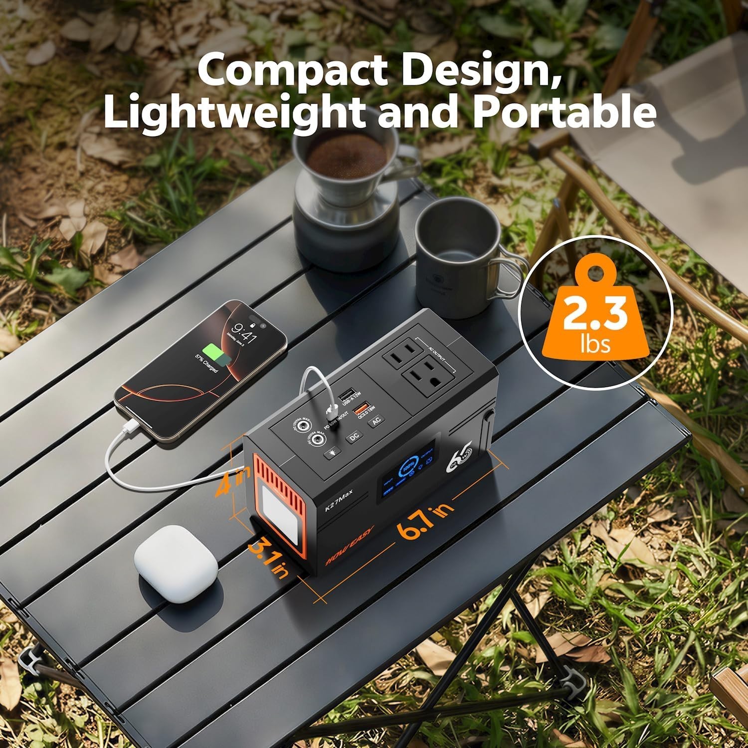 Portable Power Station 135W Solar Generator – 98Wh Lithium Battery, 2 AC Outlets