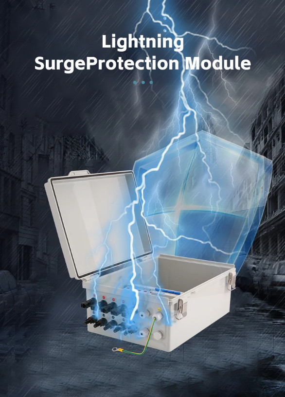 PV Combiner Box 5-in1-out 600V DC IP65 Waterproof SPD MCB Fuse Lightning Protect