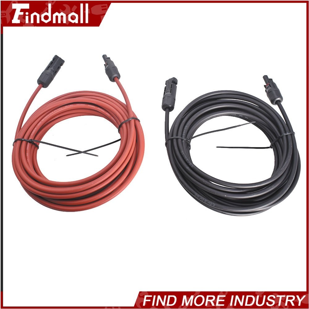 Findmall 1Pair 10AWG Black + Red 30FT Solar Panel Extension Cable Wire Connector