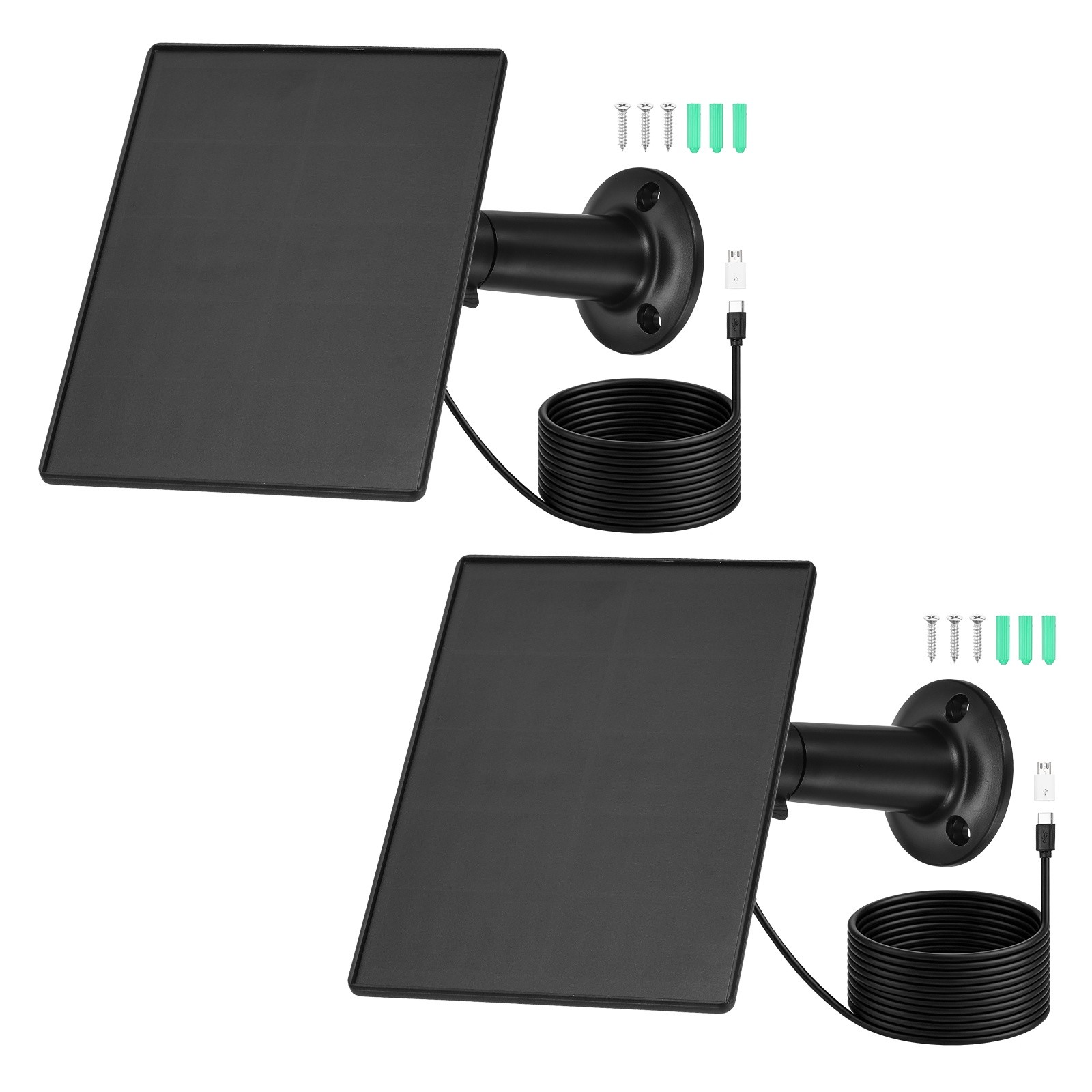 2 Pack of 5V 4W Solar Panel, Waterproof Dual Type-C/USB Solar Charger, Black