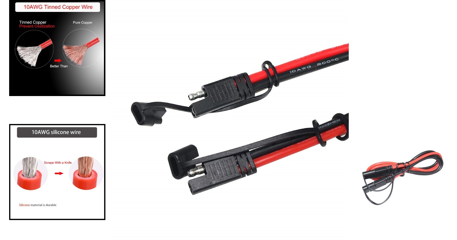 10AWG SAE Extension Cable – 3FT Power Cord for Automotive Battery Maintenance