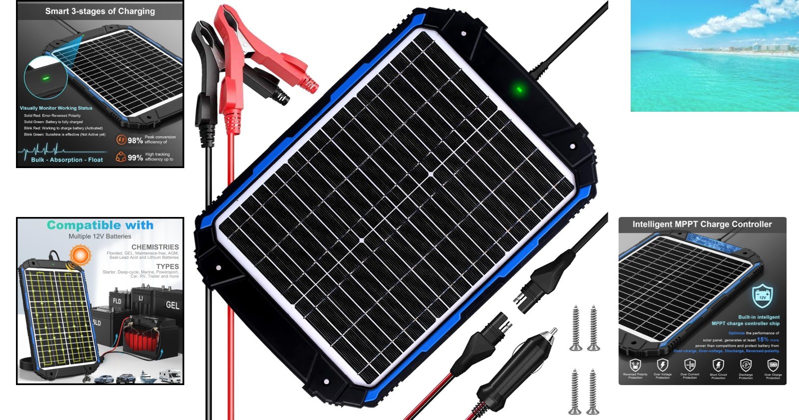 High-Efficiency 12V Solar Charger – 20W Trickle Charger for Automotive & Marine