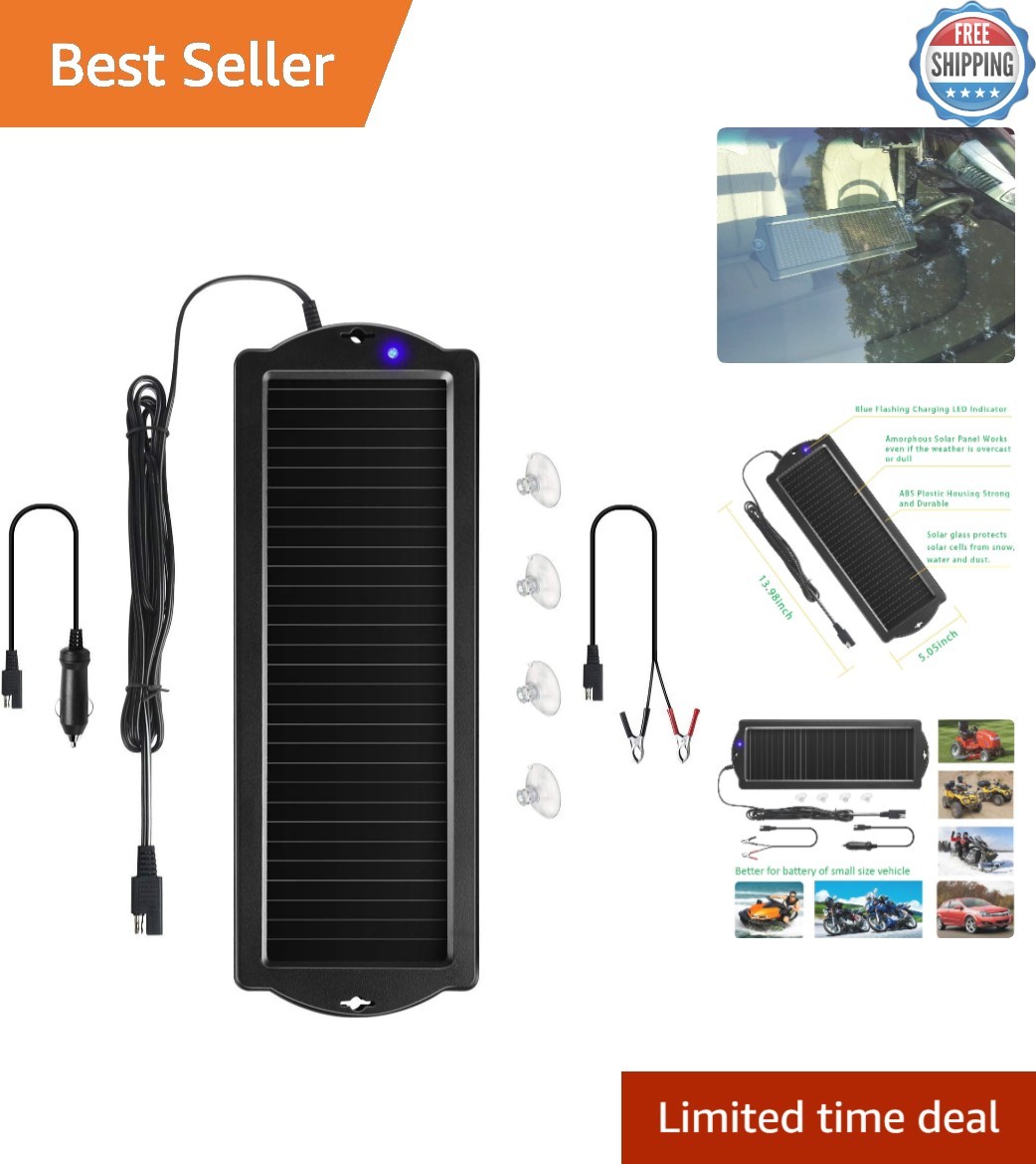 1.8W 12V Solar Charger with Battery Clamps – Eco-Friendly Maintenance Solution