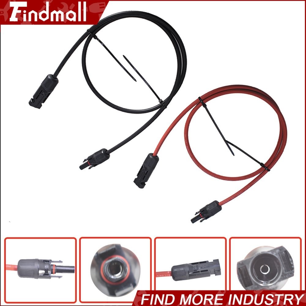 Findmall 1Pair 10ft Black + Red 12AWG Solar Panel Extension Cable Wire Connector