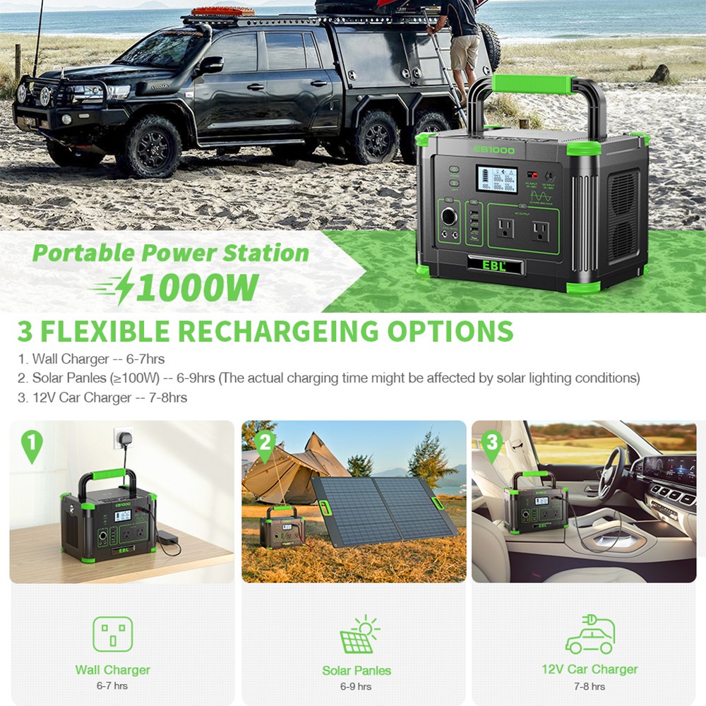 1000W 999Wh Li-ion Battery Portable Power Station for Outdoor Camping Supply
