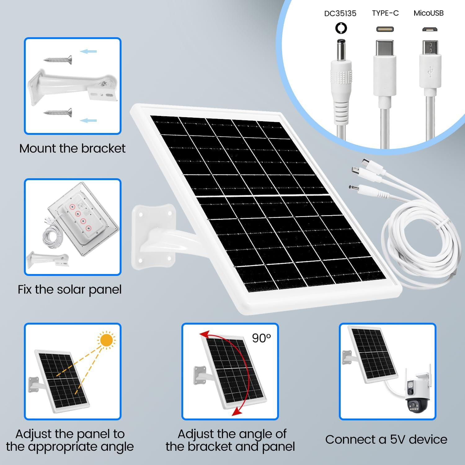 Solar Panel Built-In Battery 12000Mah with Micro USB & Type-C & Port and DC35135