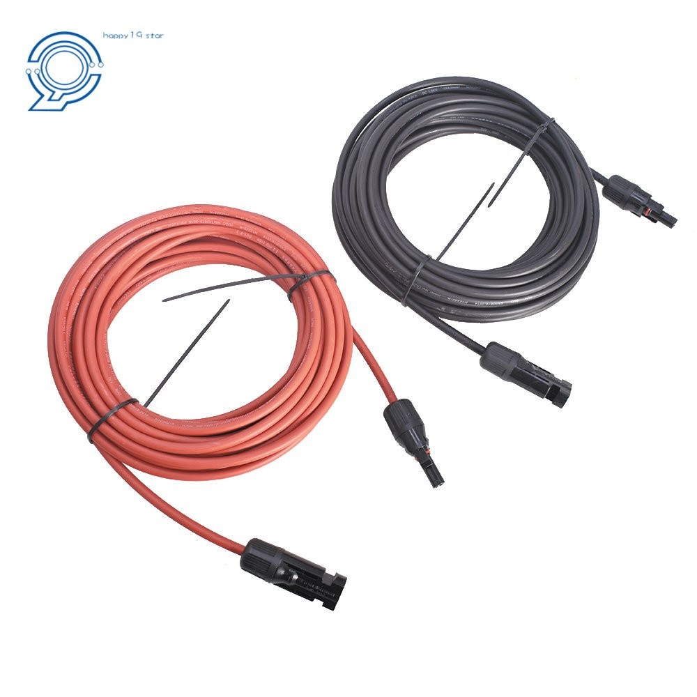 12 AWG Solar Panel Extension Cable Wire Connector 1 Pair 20ft Black + Red