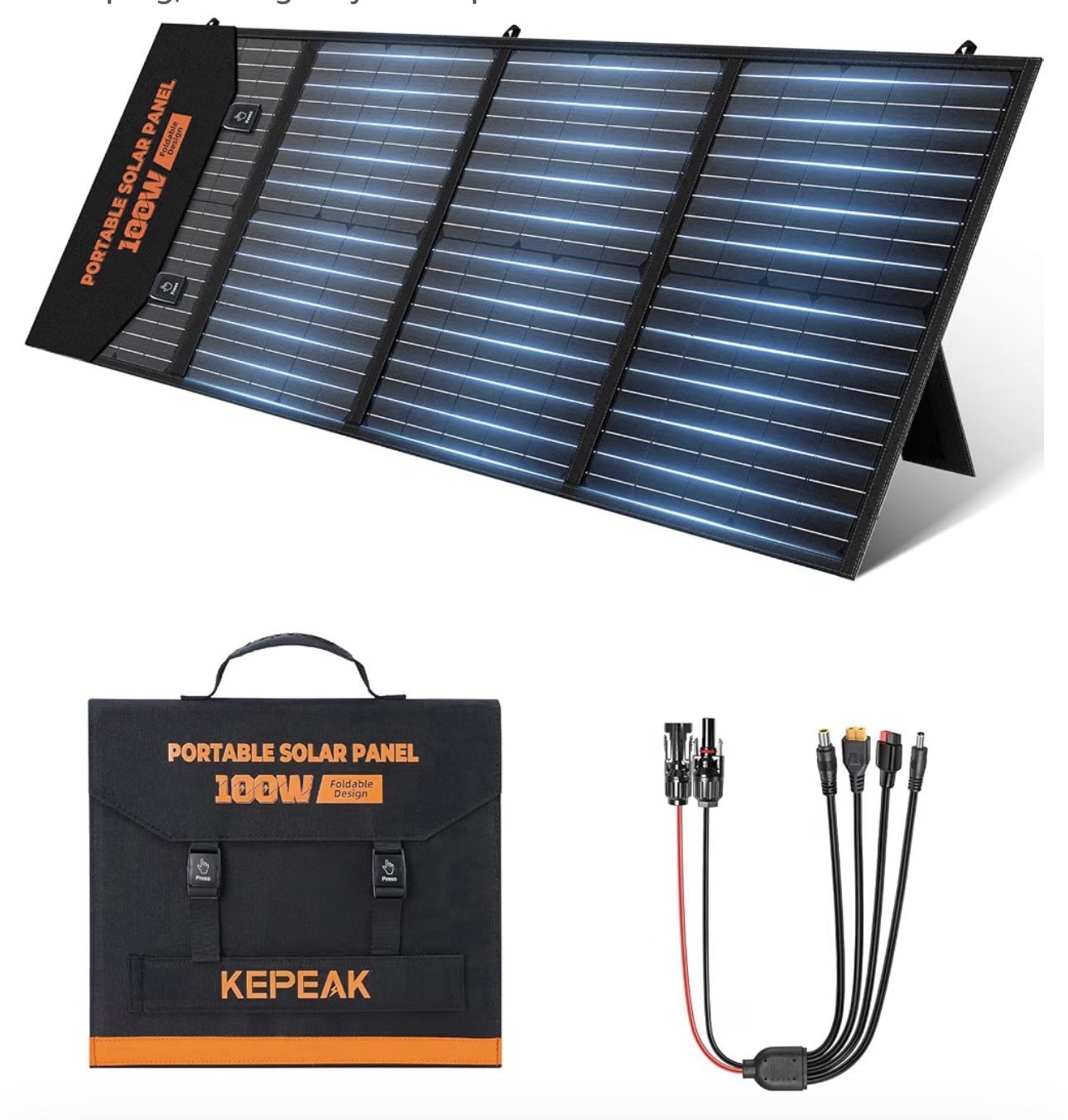100W Portable Solar Panel, Foldable Solar Panel with QC3.0 & PD, Waterproof