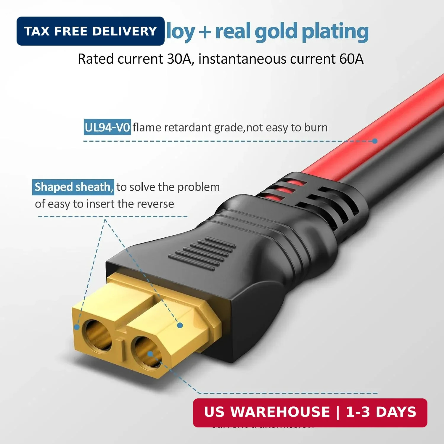 PixelMan Solar Panel Plug to XT60 Charge Cable, 10AWG Connector with Upgraded Ad