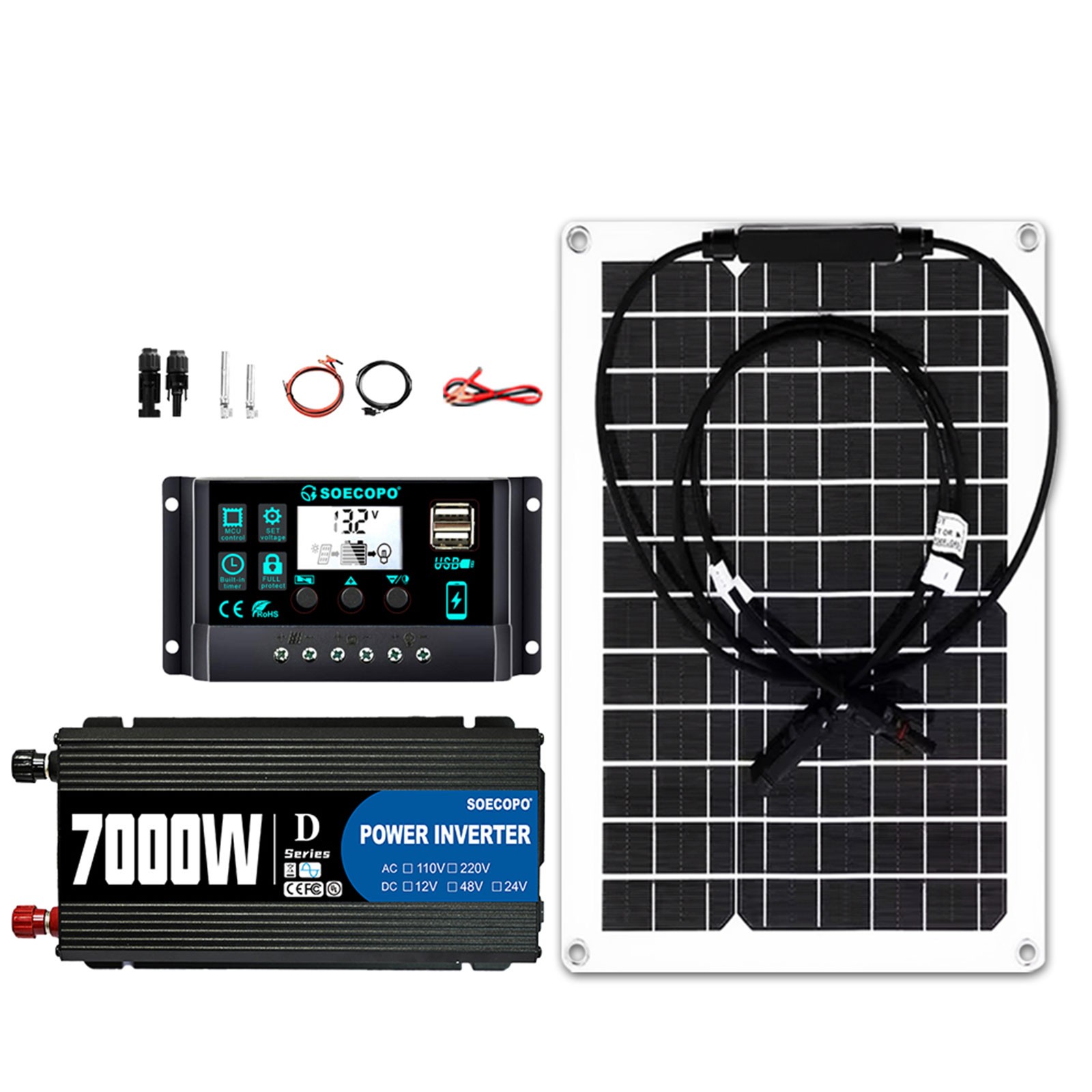 SOECOPO 7000W Peak Solar System Kit 12V To 110V 220V Inverter Generator