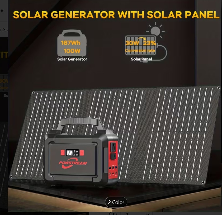 Portable Power Station 167Wh w/ 30W Solar Panel 350W Backup Power Bank with 2*AC