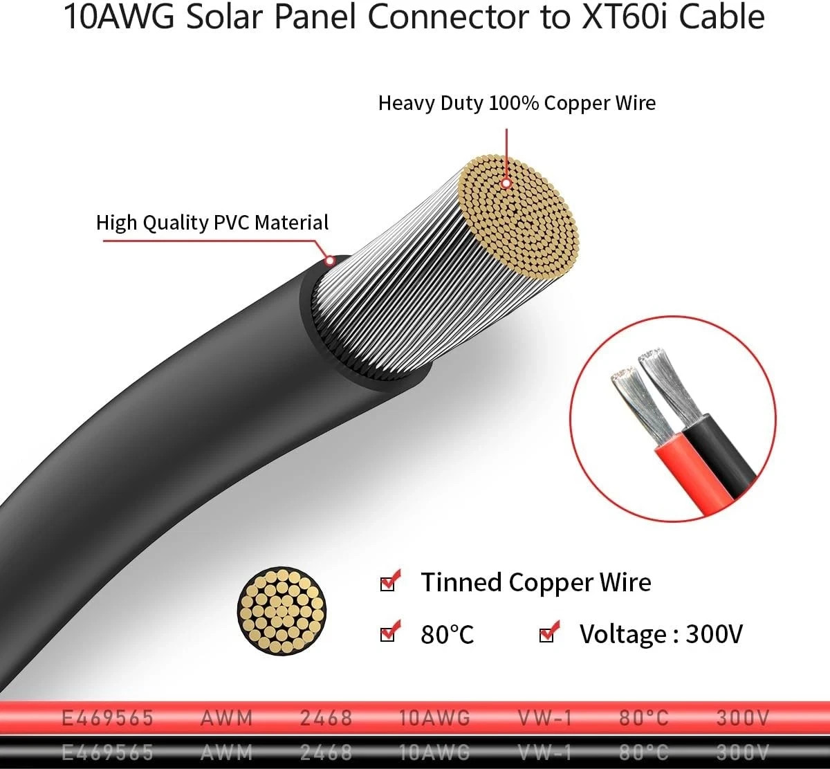 10AWG 2FT Solar to XT60i Cable 2 10 25 35 50 2FT,