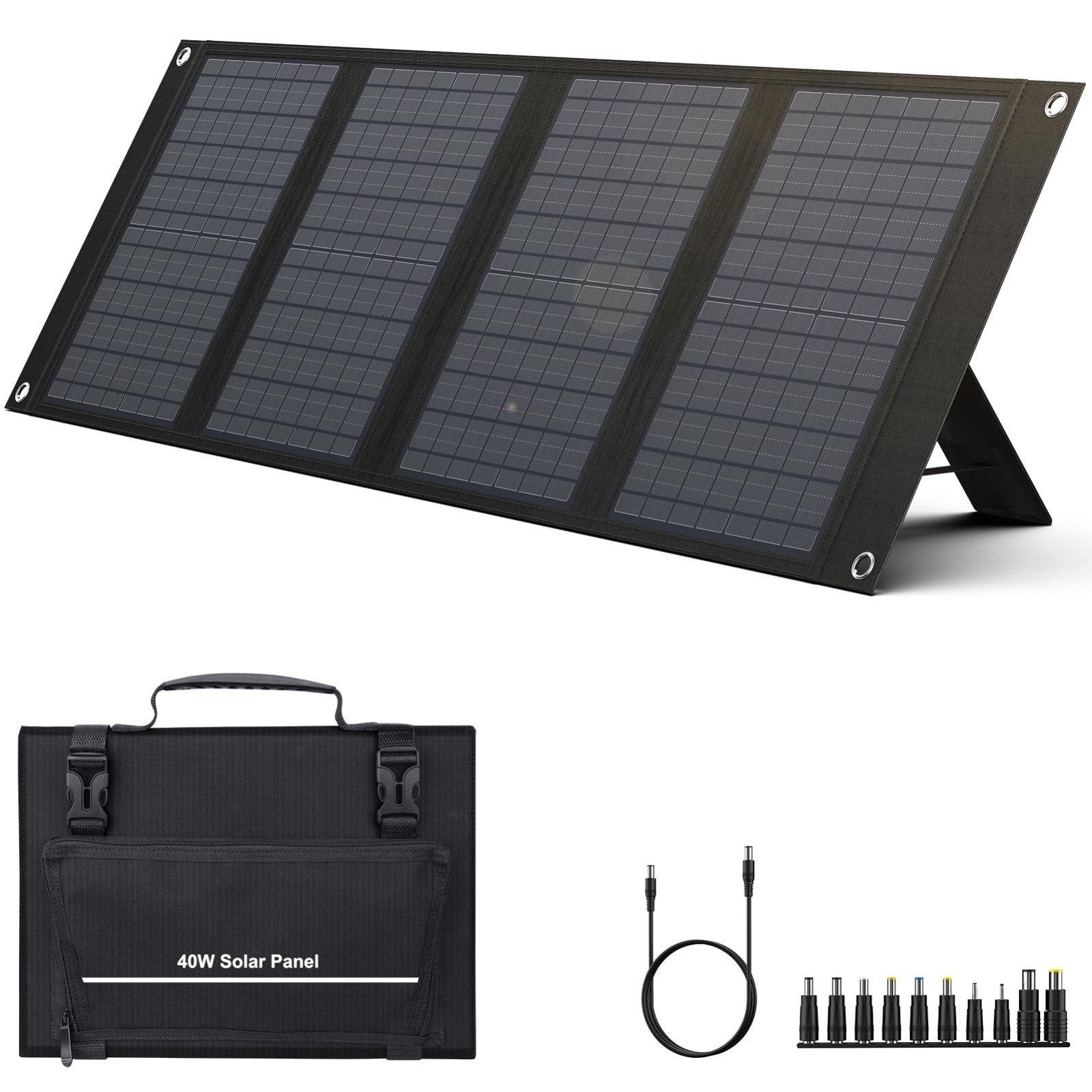 40W Foldable Solar Panel Charger for 100W-200W Power Station, USB QC3.0, 11 Conn