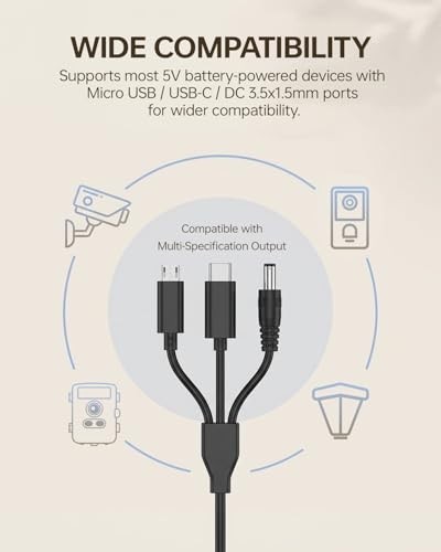 6W Solar Panel Charger for Ring & Trail Cameras, 5000mAh Battery, IP65 Waterproo