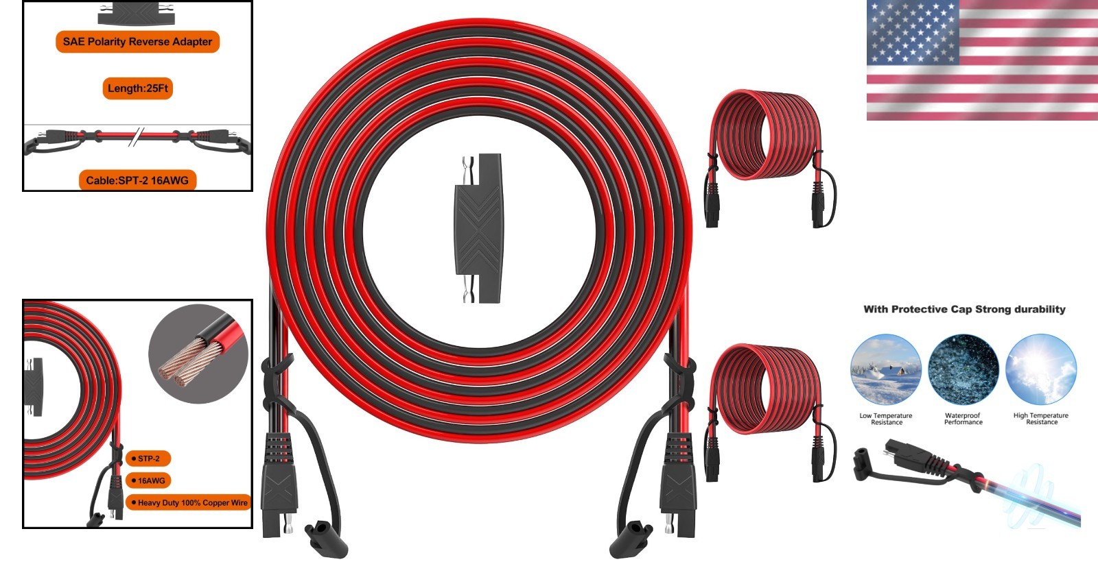 SAE Quick Disconnect Cable – 25FT, Pack of 2