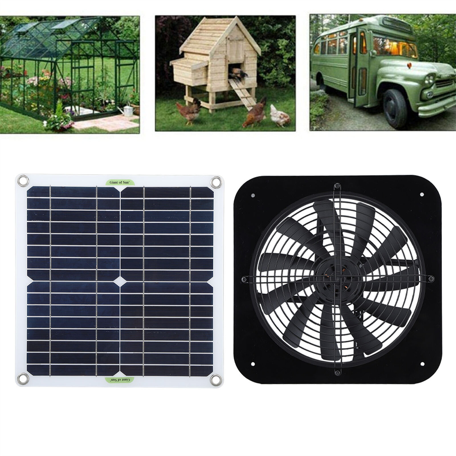 13in Solar Power Fan W/Solar Panel For Room Attic Kitchen Pet Cage Ventilation