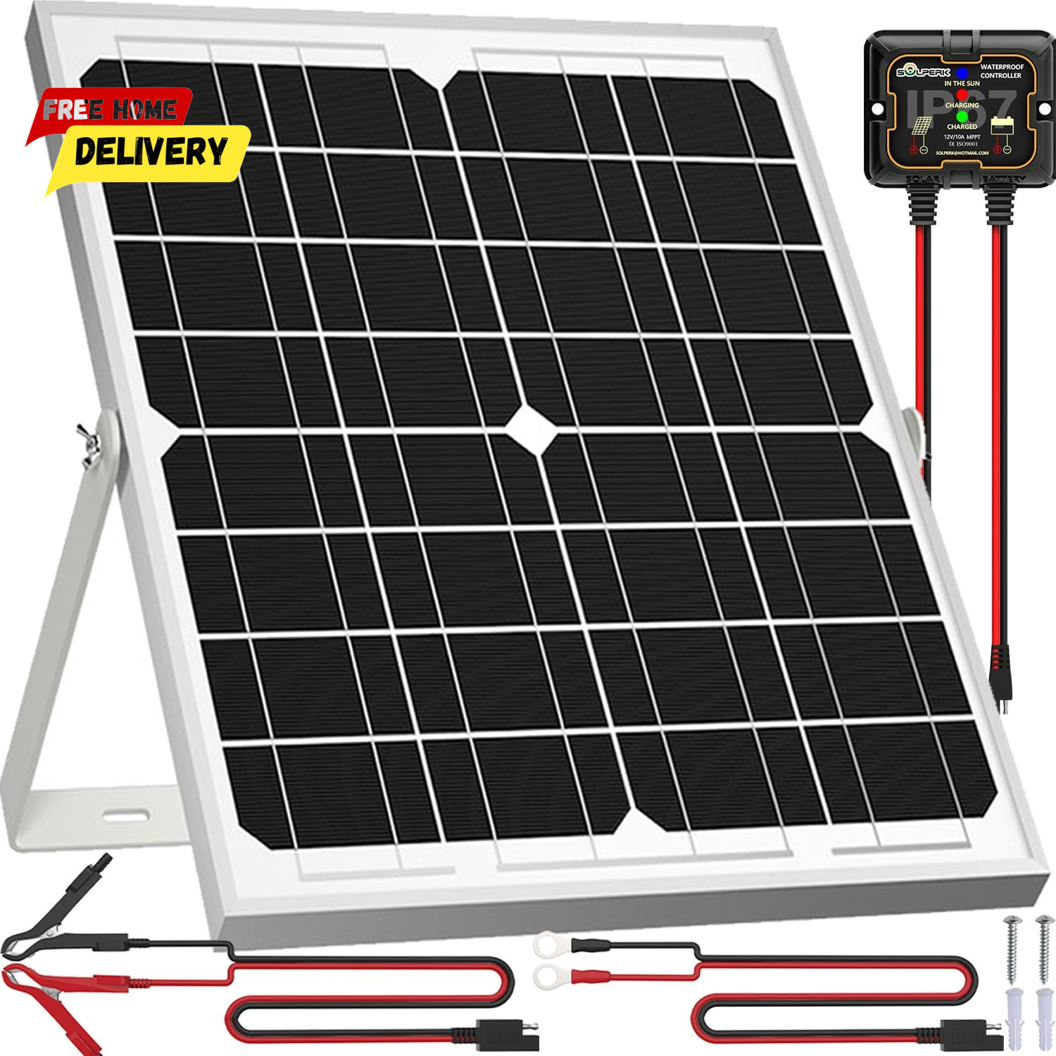 Solar Panel Kit 20W 12V, Waterproof Solar Battery Trickle Charger Maintainer + S
