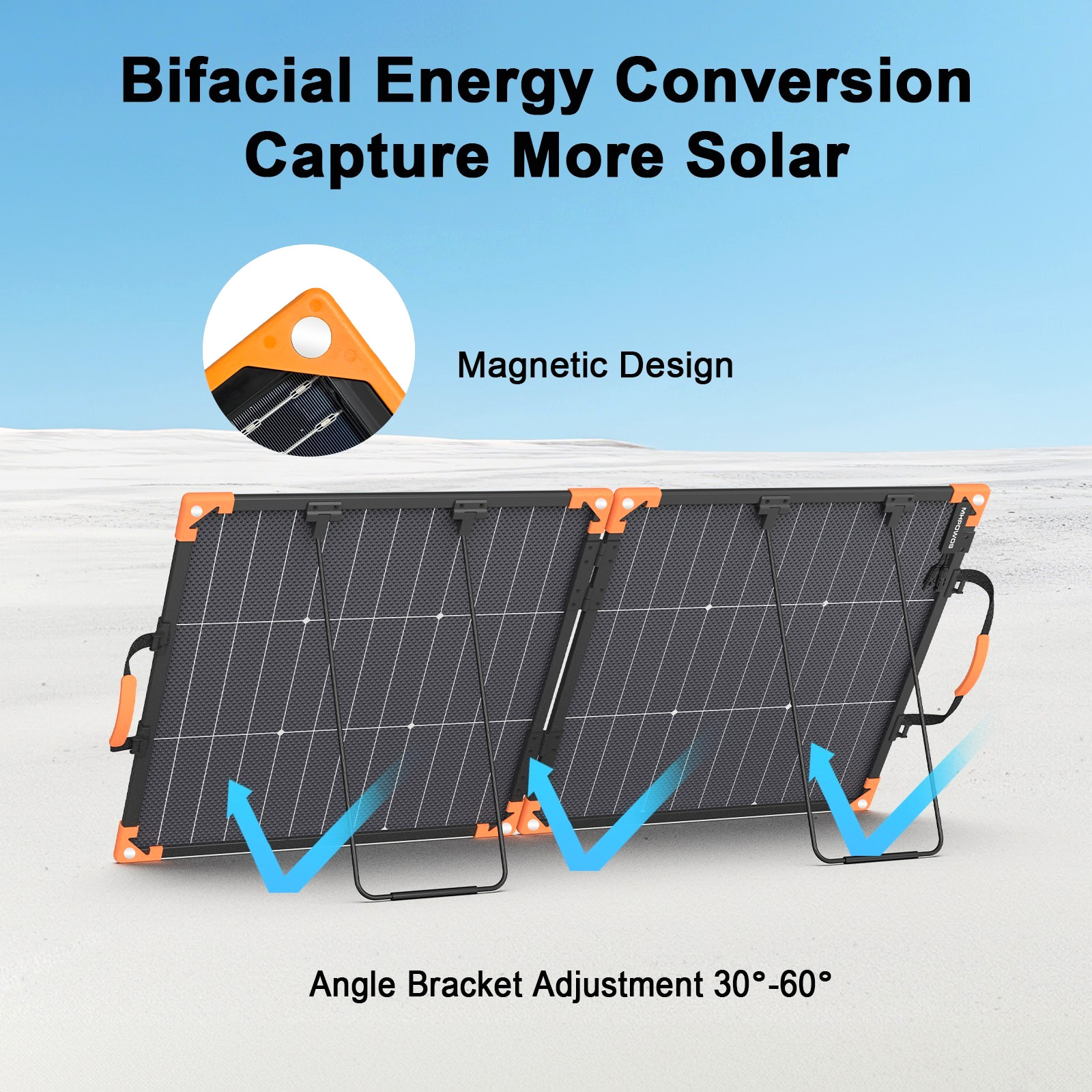 2x 100W Solar Panel Charger Bifacial IP68 for Ecoflow Portable Power Stations