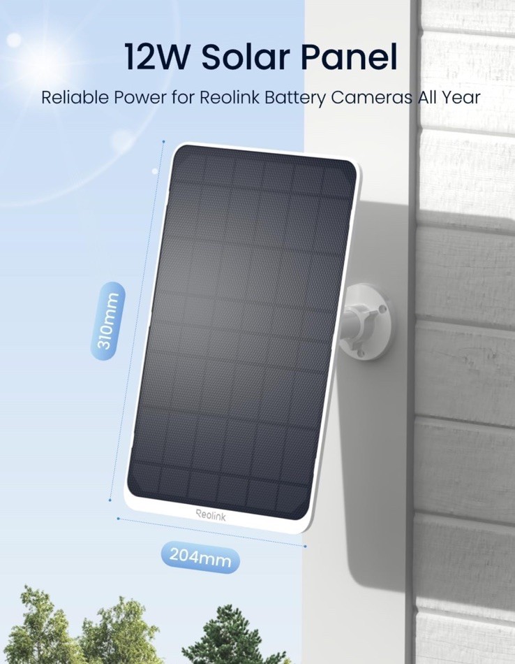 Reolink 12W Solar Panel White, Non Stop Solar Power Supply