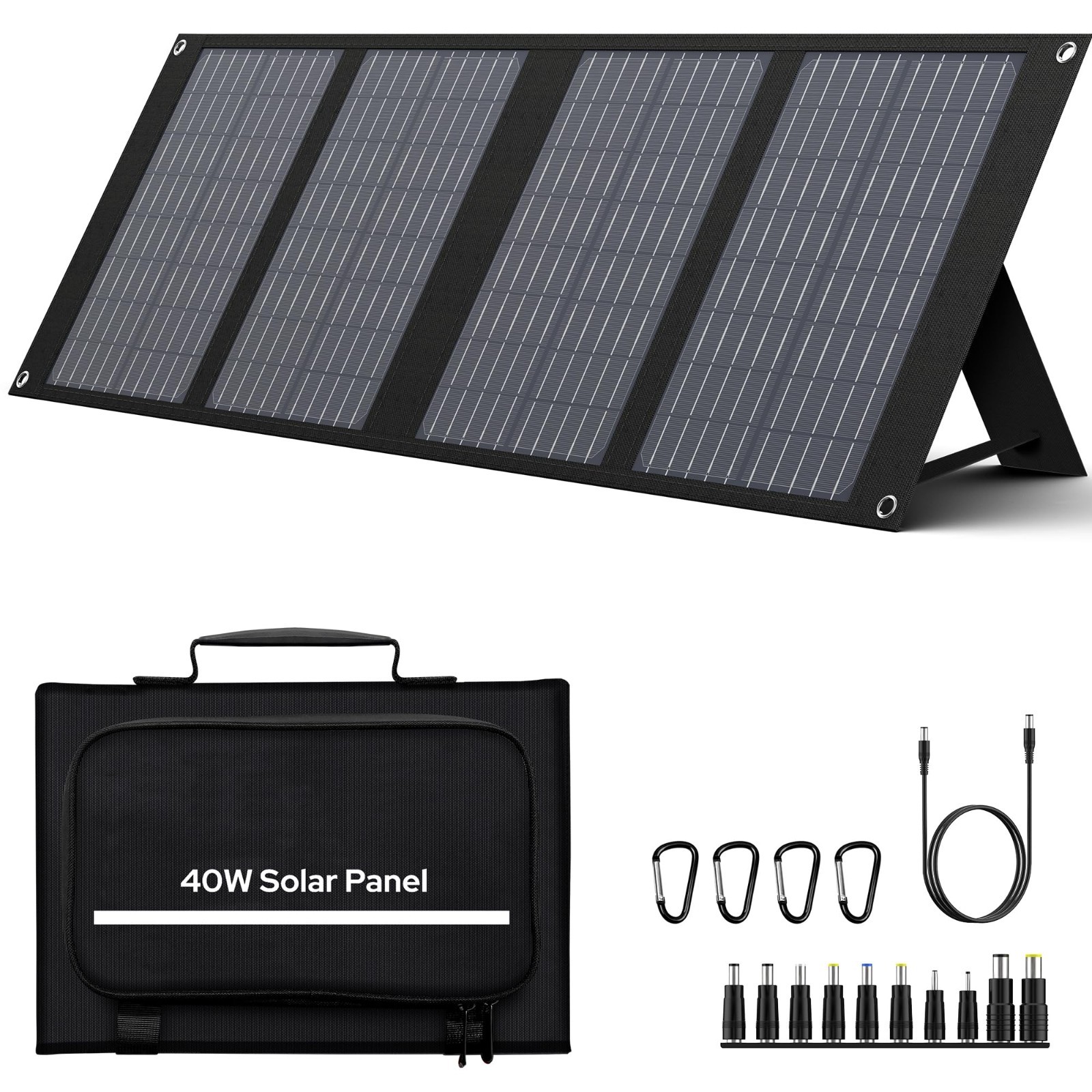 40W Foldable Solar Panel for Portable Power Station, QC3.0 USB, 12-15V DC, 10 Co