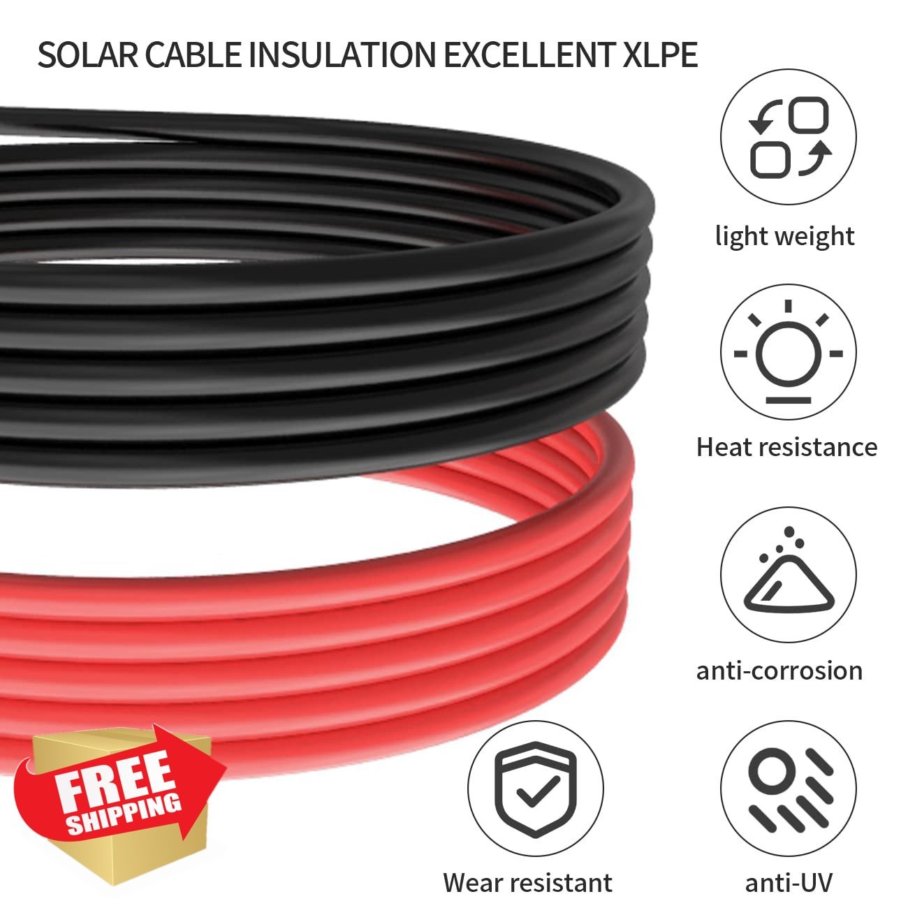 ELFCULB Solar Extension Cable 30FT 10AWG Black Red