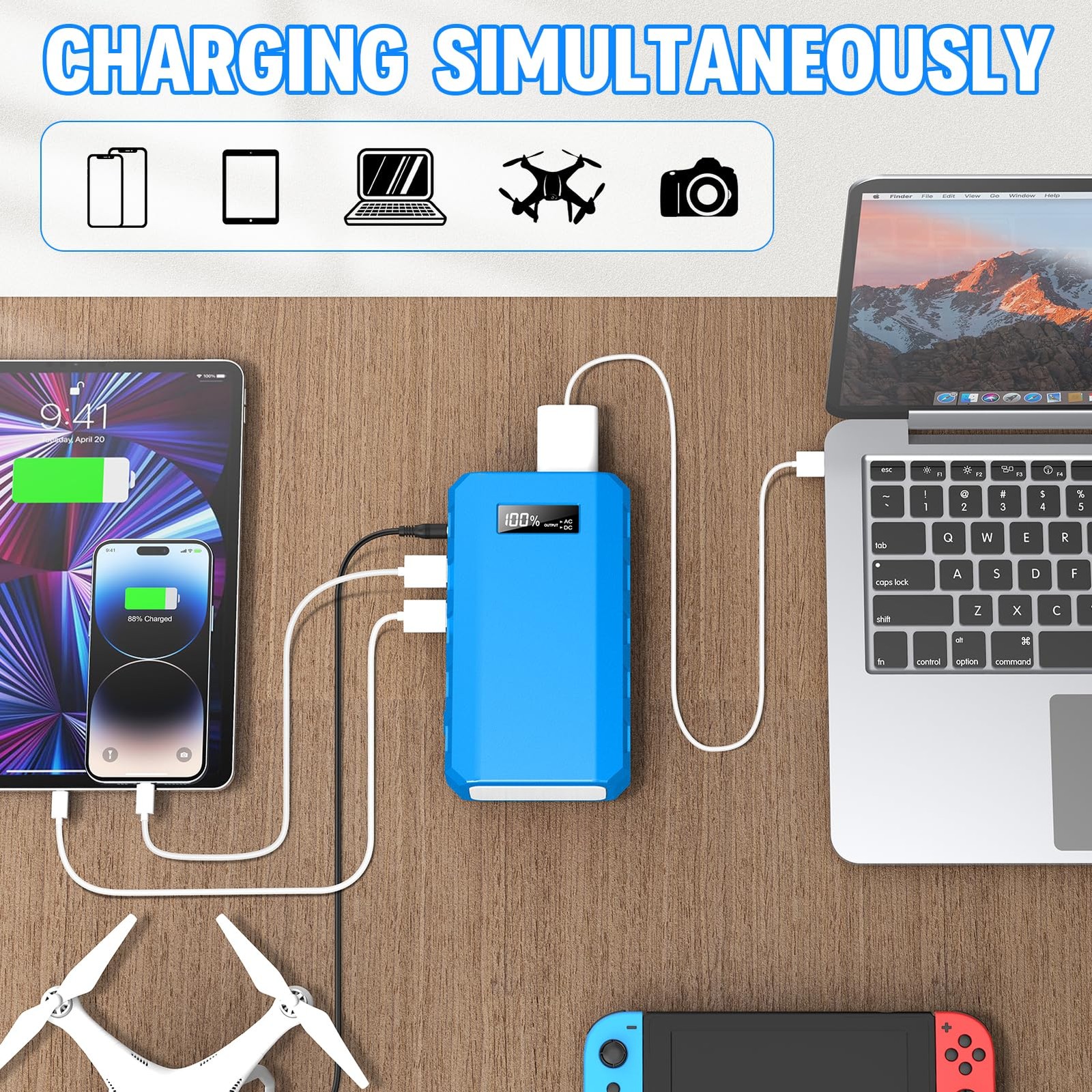 Portable Power Station with AC Outlet, 65W/110V External Battery Pack 24000mA