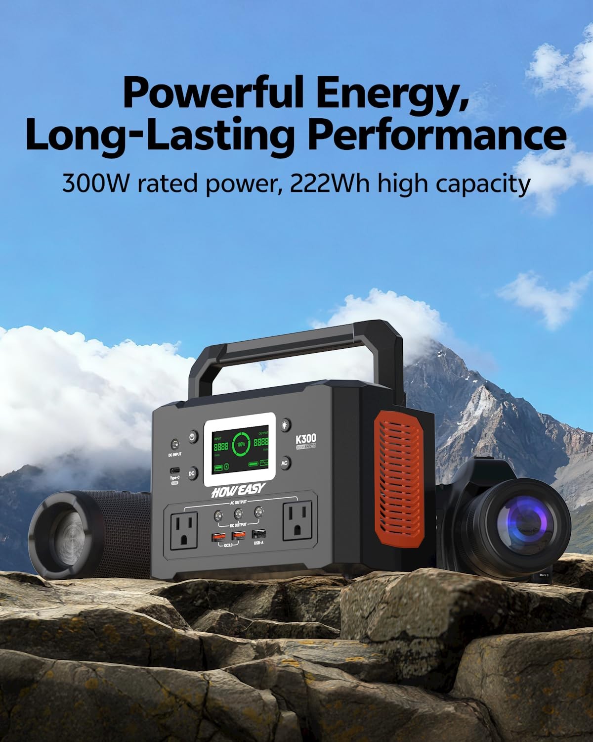 HOWEASY Portable Power Station 300W, 222Wh Solar Generator with 110V Pure Sin…