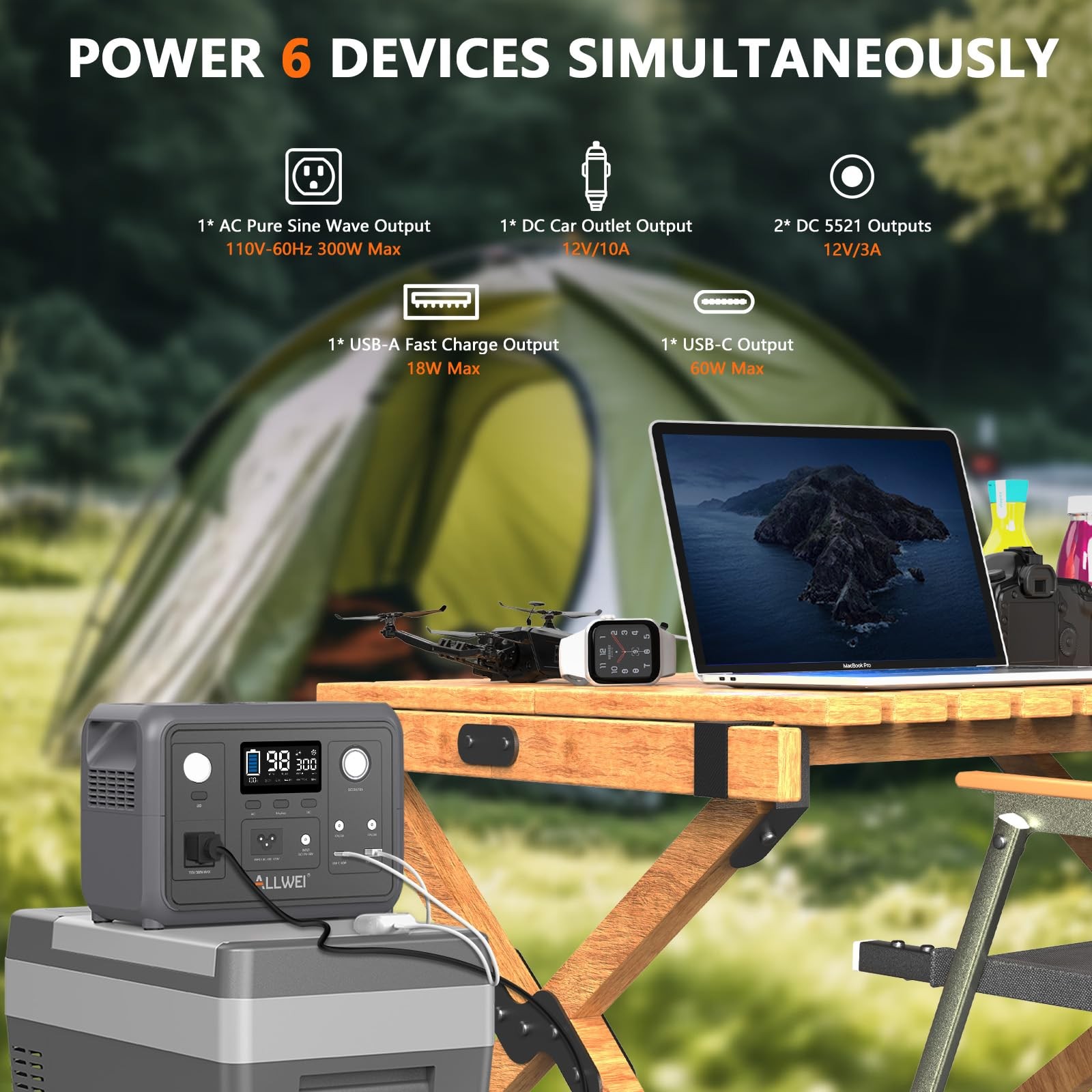 Portable Power Station 300W (Peak 600W) Upgraded, 256Wh LiFePO4 Battery Bank …