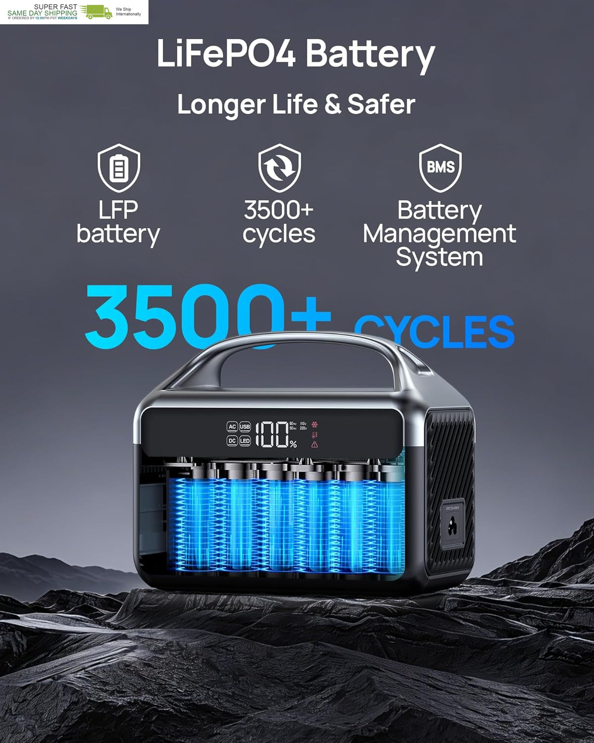 300W, 192Wh Lifepo4 Battery Solar Generator with Carry Bag & 2 AC Outlets 110V/