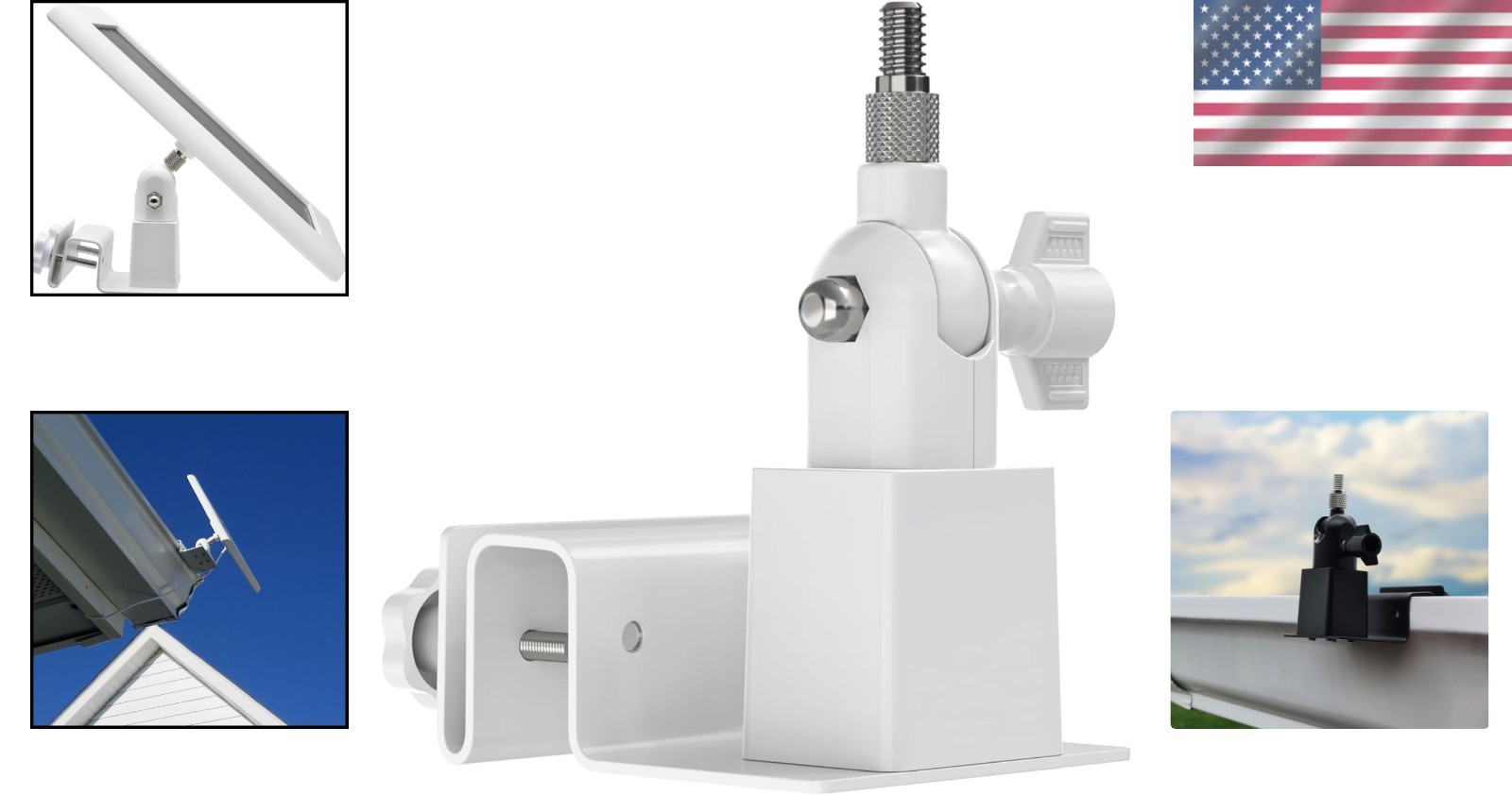 Weather-Resistant Solar Panel Gutter Mount for Secure Camera Placement in White