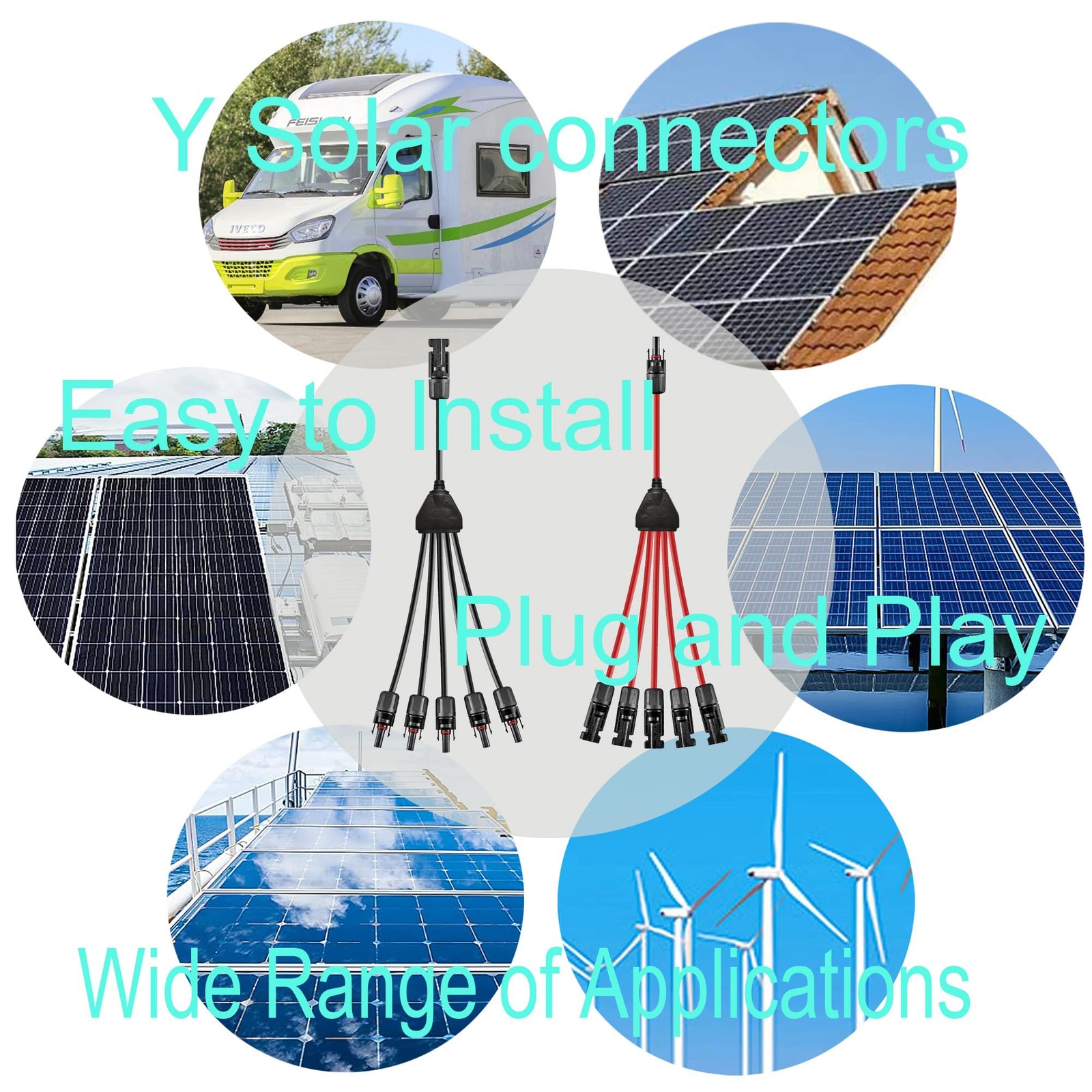 Y Solar Connector 1 to 5 Solar Y Branch Parallel Cable,Solar 1-5 Male Female …