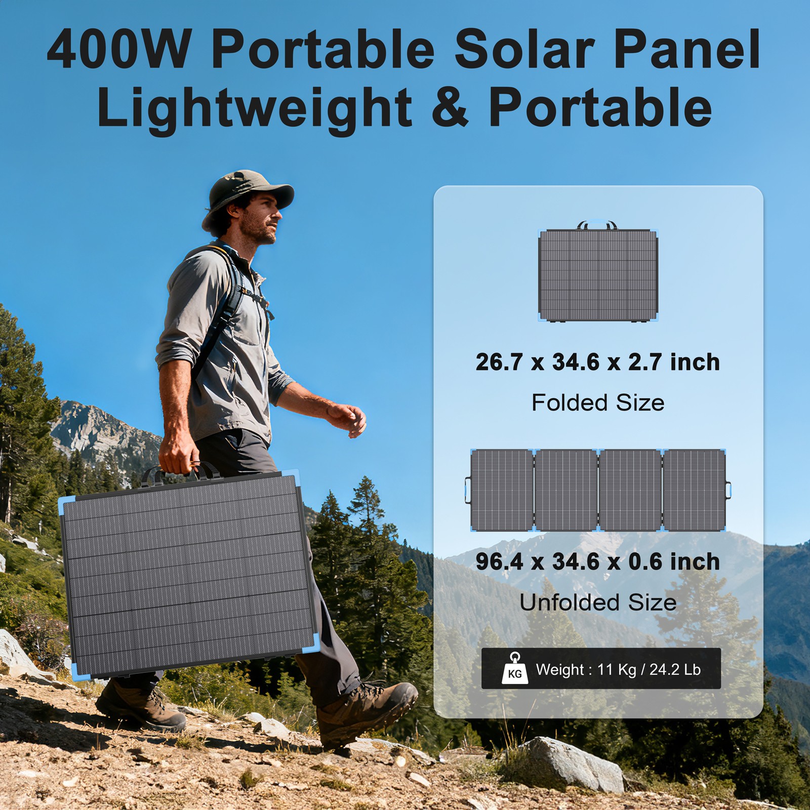 E-POWO 110W 220W Bifacial Solar Panel 400W for Power Station RV Camping Outdoor