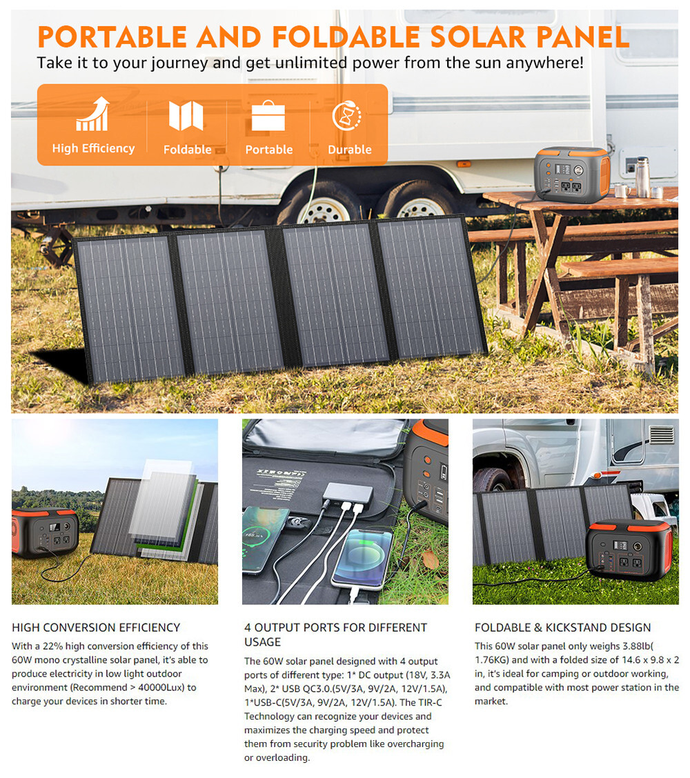 60W Foldable Portable Solar Panel For Power Station Phone Camping Trip Charging
