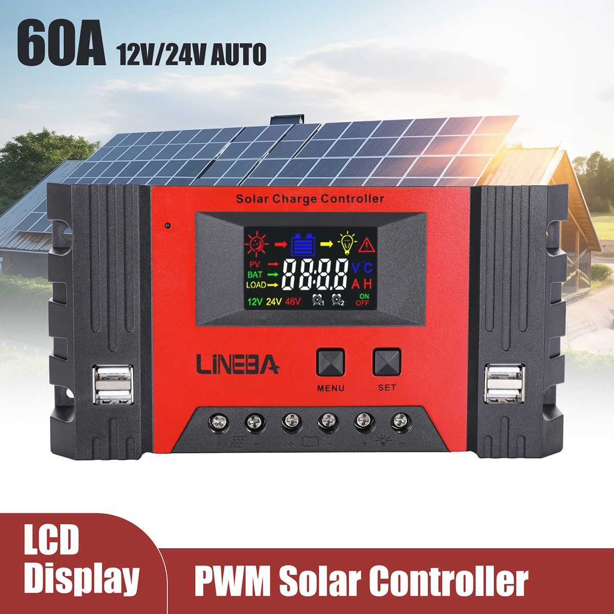 10-100A MPPT Solar Panel Regulator Charge Controller Auto Focus Tracking 12V/24V