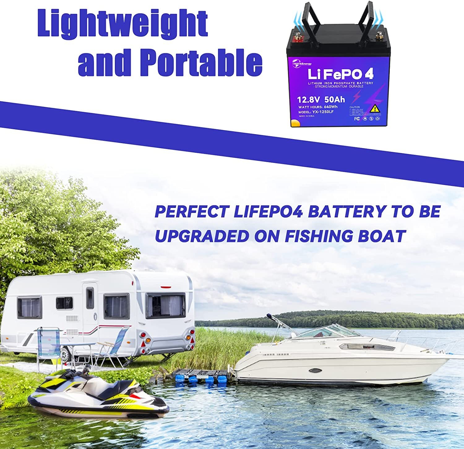 12V 50Ah LiFePO4 Lithium Battery Pack for Deep Cycle RV Solar System 50A BMS