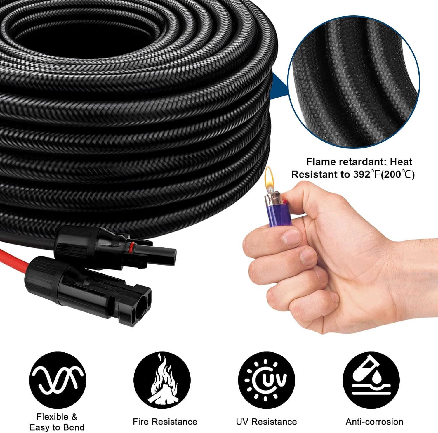Solar Panel Extension Cable – 10AWG 10FT Solar Wire with Female & Male Waterproo
