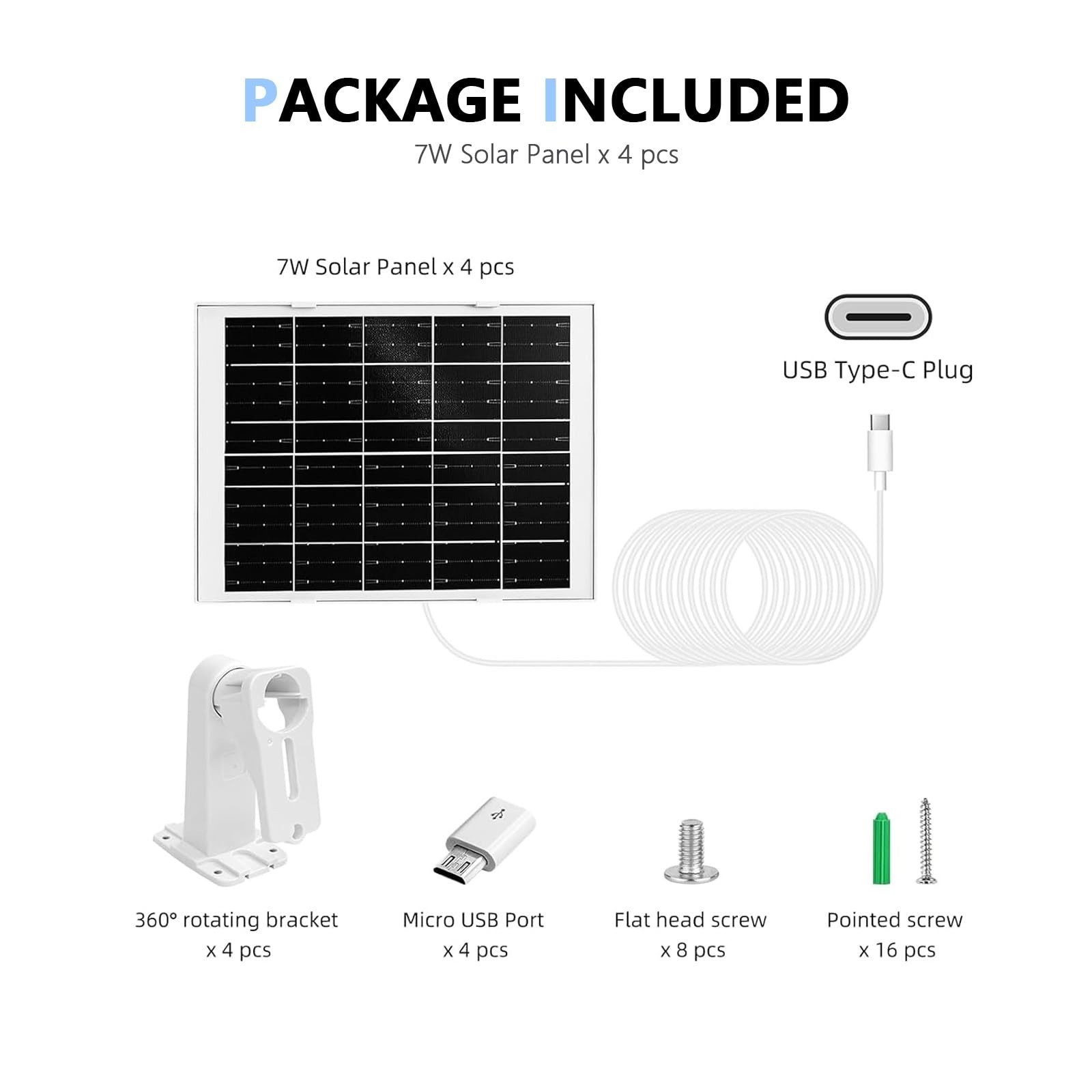 4 Pack 8W Solar Panel Charger for Arlo Essential Cameras & Pro 2K – Outdoor Use
