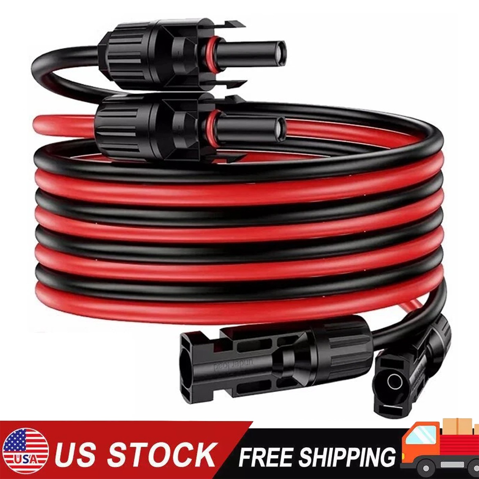 50ft 10AWG Solar Panel Extension Cable Flexible Wire Connectors Black + Red