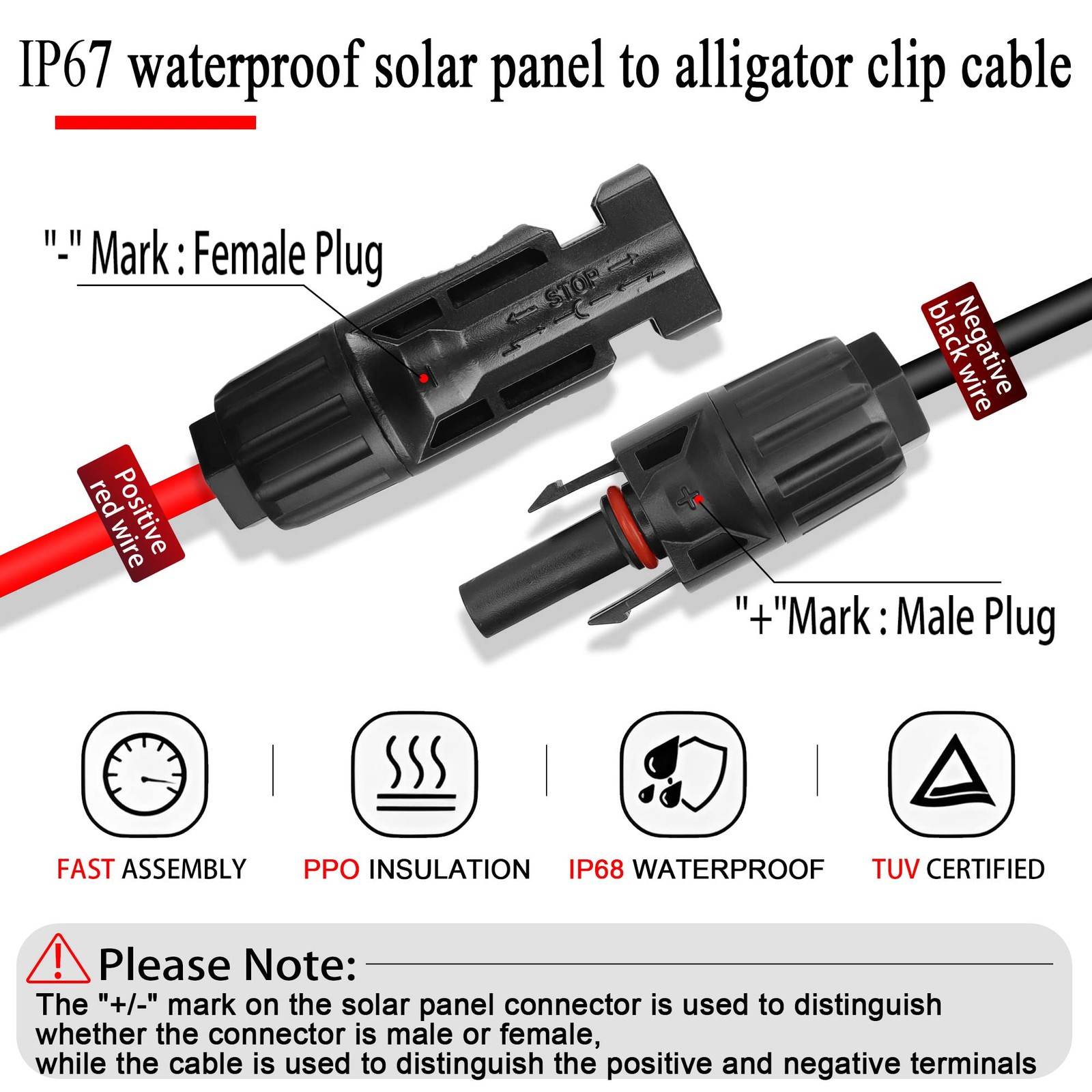 Solar Panel Connector Cable 12AWG Solar Panel Connector to Battery Clip Exten…