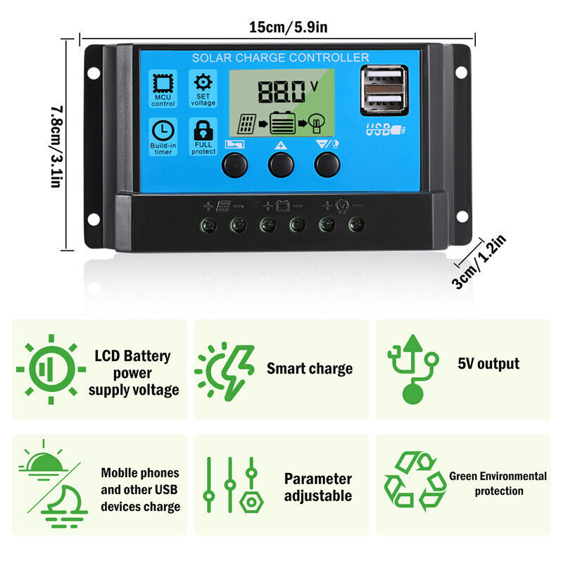 300W Solar Panel Monocrystalline 30A MPPT 12V Battery Off Grid Complete kit