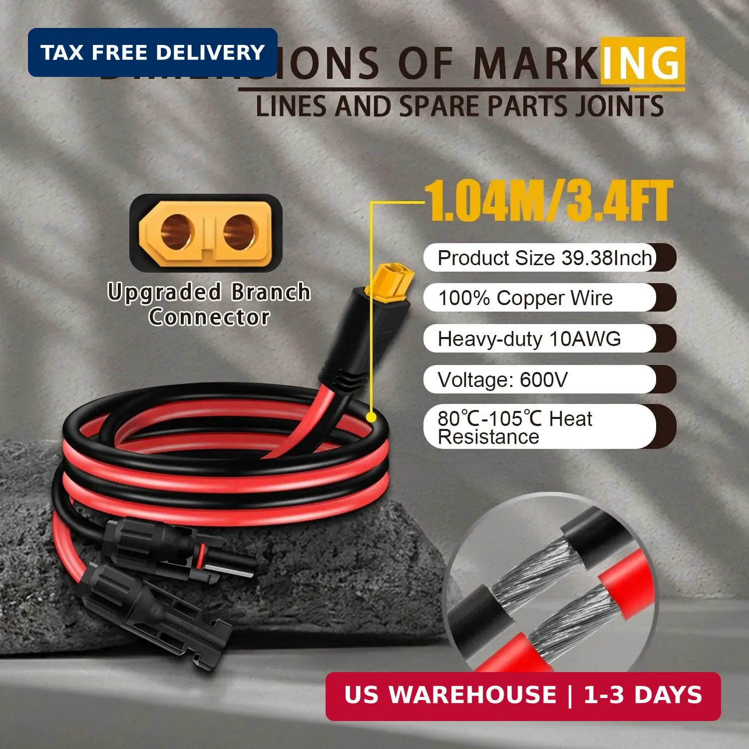 Solar Panel Cable for Ecoflow Anker SOLIX 10AWG, Compatible with MC-4 to XT60 Pl