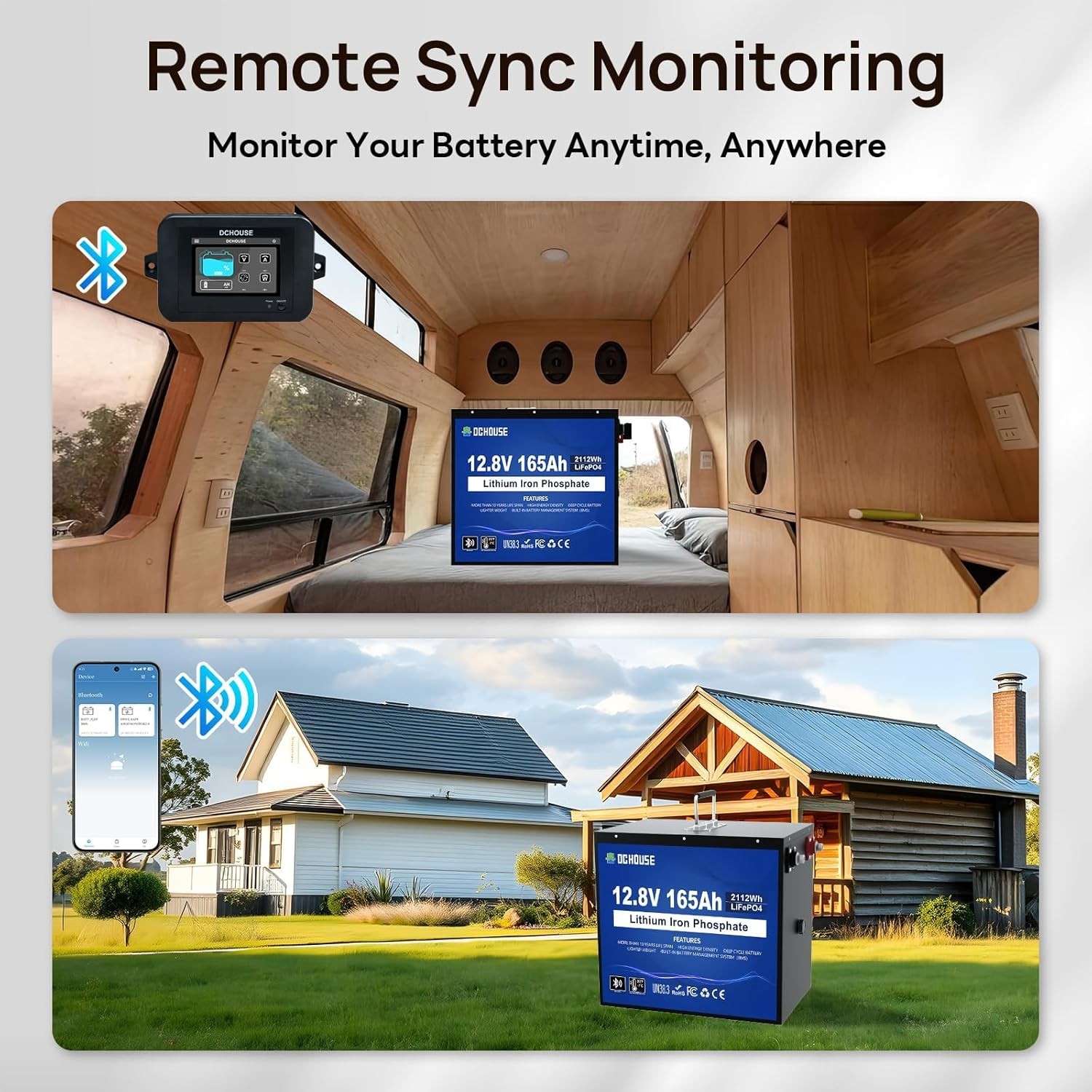 DC HOUSE 4-Way Bluetooth Lithium Battery Monitor Range 8-75V & Custom Alarm