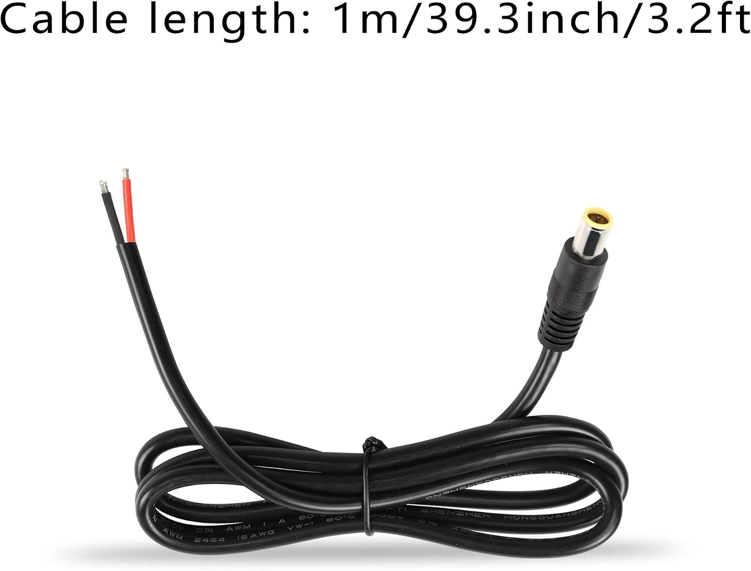 GINTOOYUN 2 Pack DC7909 Power Pigtails Cable, 12V DC 8mm Male Plug to Bare Wire
