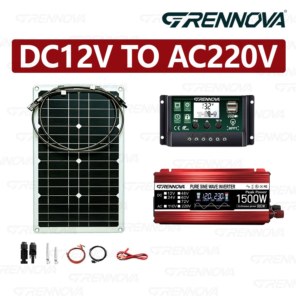 Grennova 1500W Power Solar System Real Pure Sine Capacity 12V To110V/220V Invert